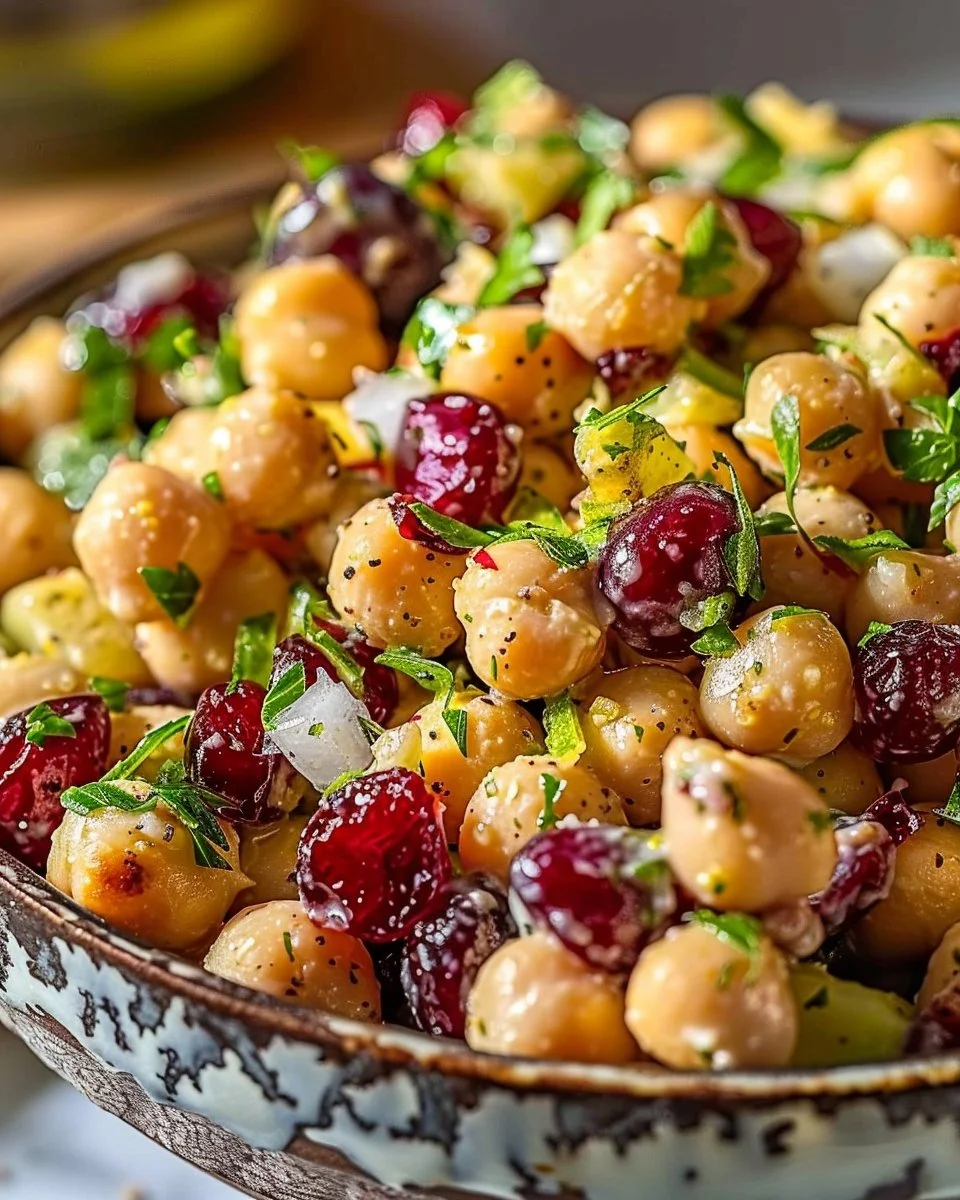 Chickpea Cranberry Salad served in a bowl with fresh ingredients