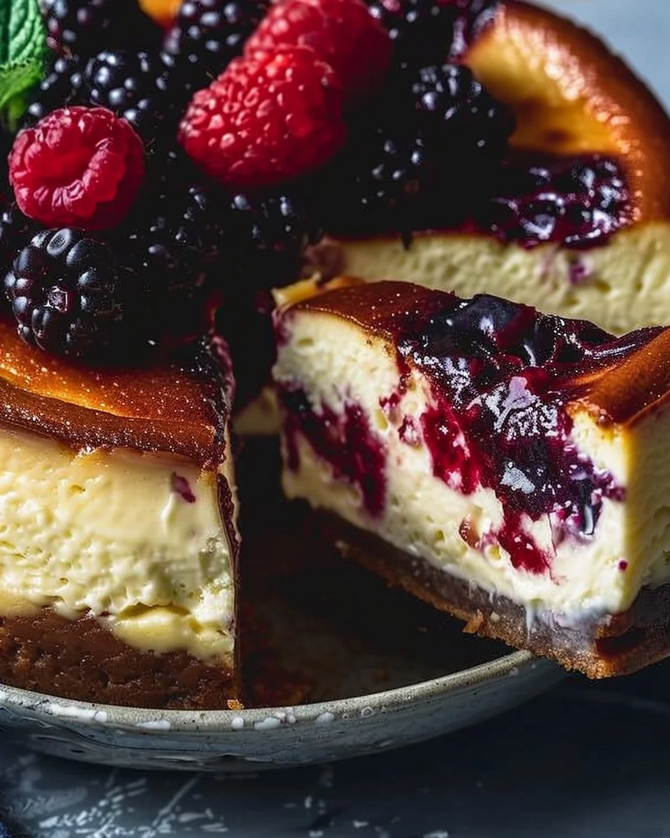 Citrus Berry Burnt Cheesecake: A Luscious Twist on a Classic Favorite 1 Delicious Citrus Berry Burnt Cheesecake topped with fresh berries