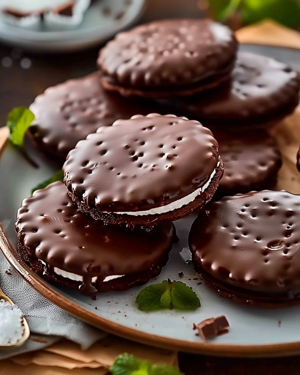 Homemade Copycat Thin Mints cookies on a plate ready to enjoy