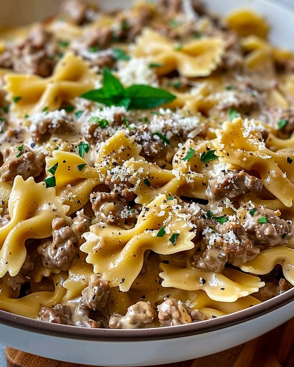 Creamy Parmesan Garlic Beef Bowtie Pasta 2 Creamy Parmesan Garlic Beef Bowtie Pasta