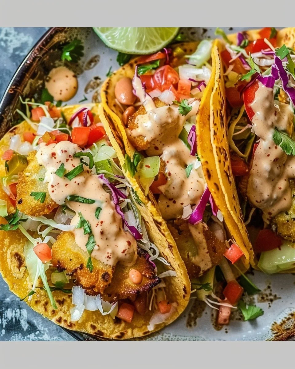 Crispy Potato and Bean Street Tacos with Spicy Creamy Dip