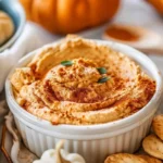 Creamy pumpkin pie dip served in a bowl with a cinnamon stick