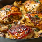 Creamy Boursin Chicken dish garnished with herbs and served on a plate