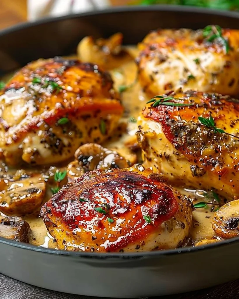 Creamy Boursin Chicken dish garnished with herbs and served on a plate