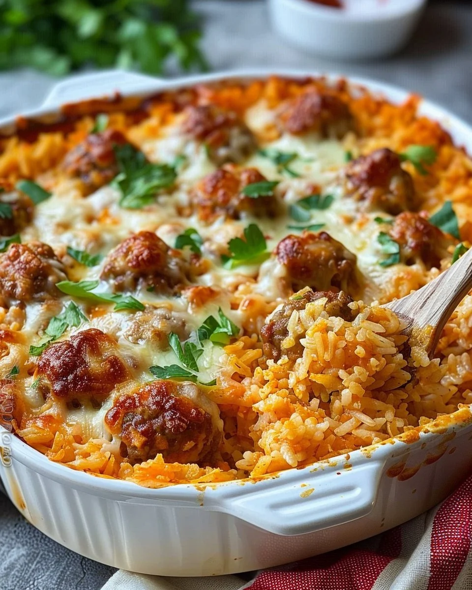 Easy Cheesy Meatball & Rice Dinner Casserole