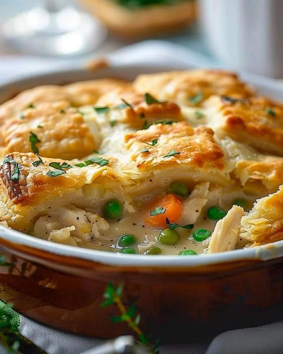 Delicious Chicken Pot Pie Cobbler with flaky crust and savory filling