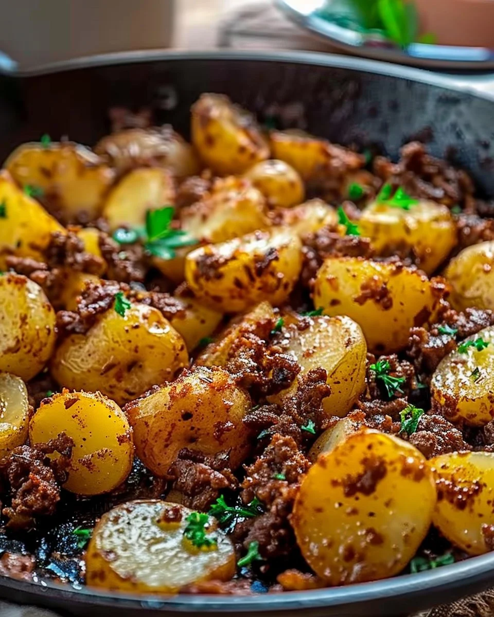 Easy Ground Beef Potato Skillet recipe with potatoes and seasonings