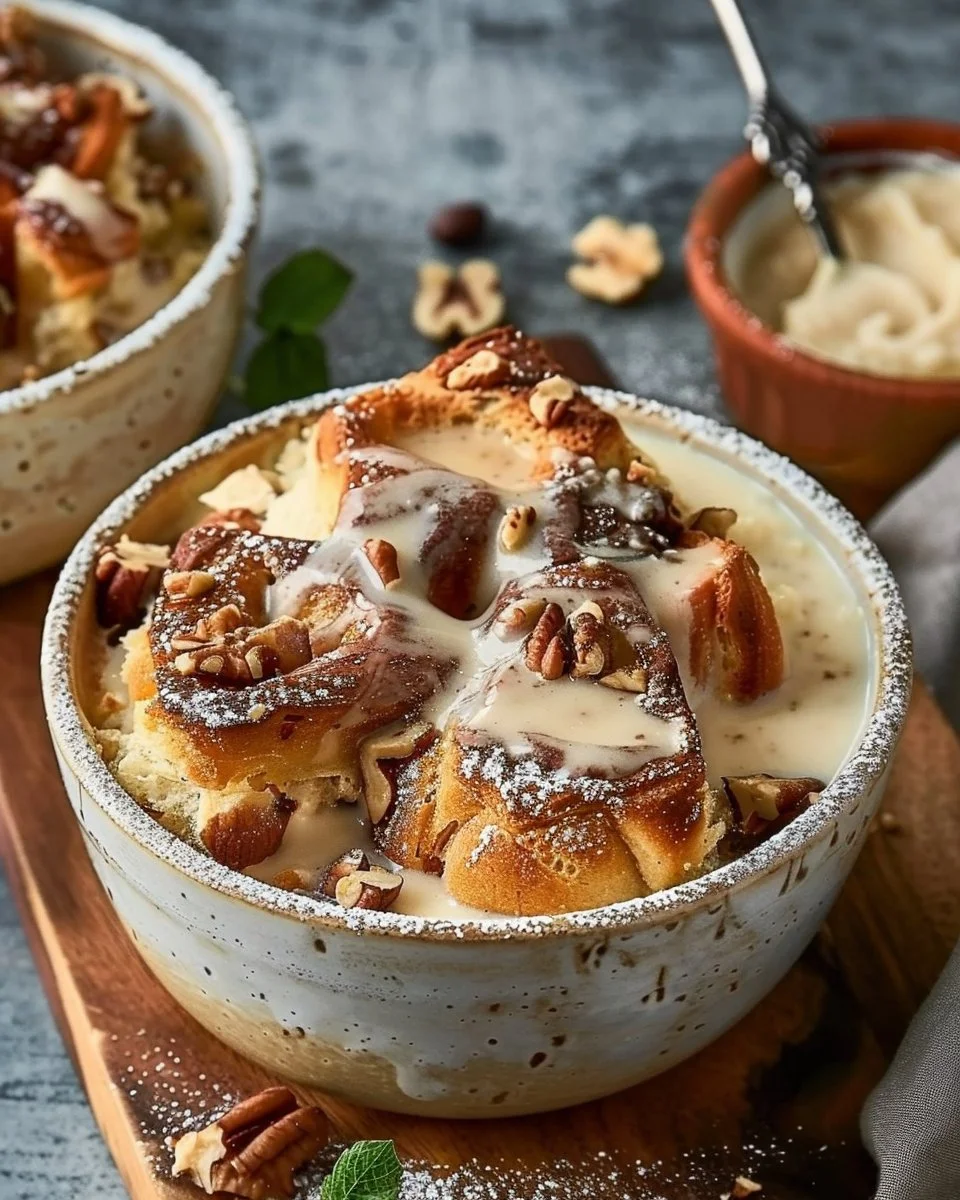 Espresso Orange Brioche Bread Pudding with Hazelnut Vanilla Sauce