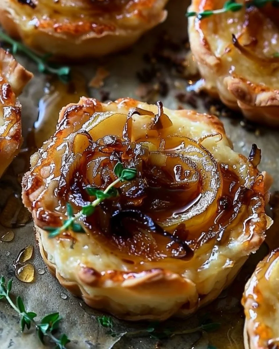 Gluten-Free Apple Brie Tarts with Caramelized Onions & Honey
