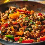 Ground Turkey and Peppers dish served in a bowl