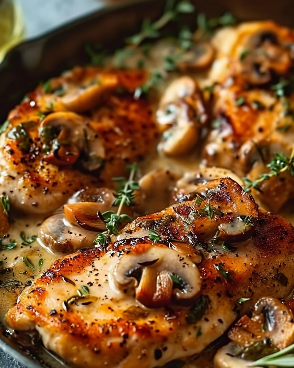 Herb Chicken with Mushrooms, Garlic & Lemon 1 Herb Chicken with Mushrooms, Garlic & Lemon dish plated elegantly