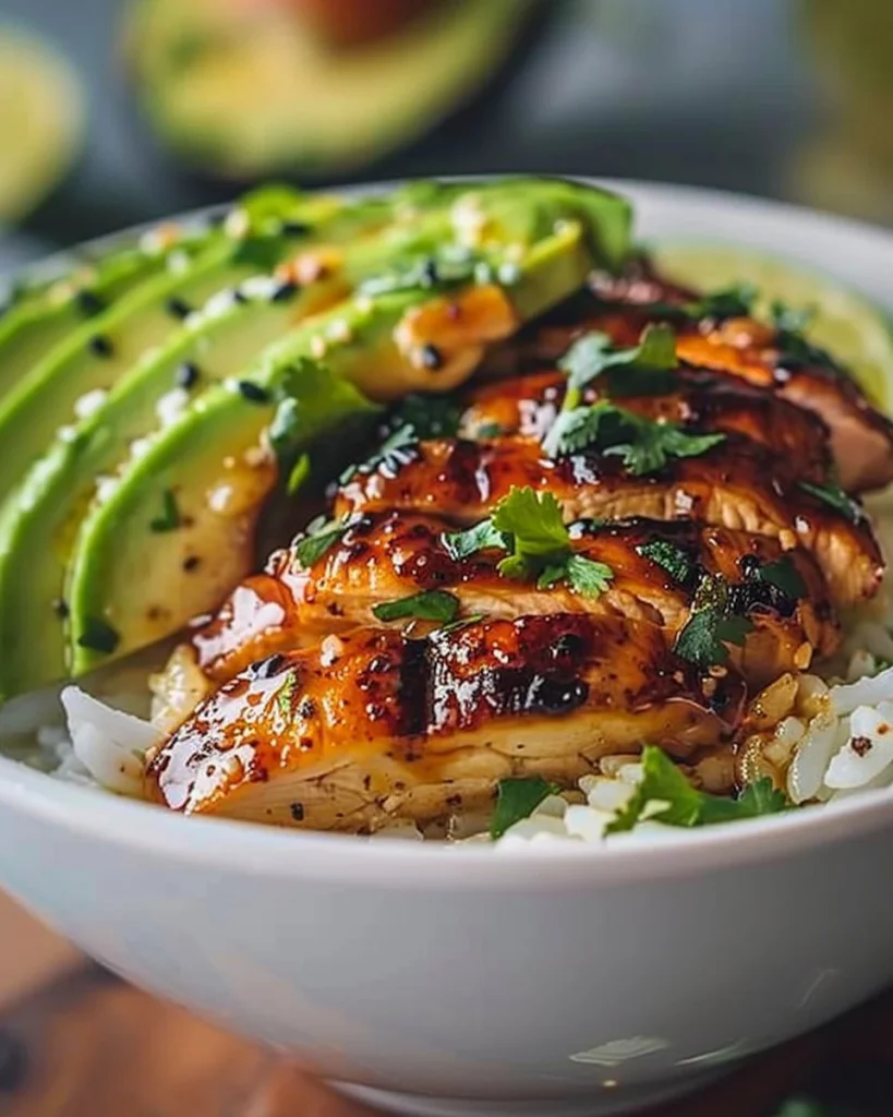 Honey Lime Chicken served with Avocado Rice Bowl