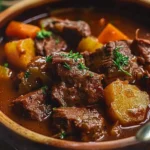 Moist Puerto Rican beef stew with tender beef and vibrant vegetables