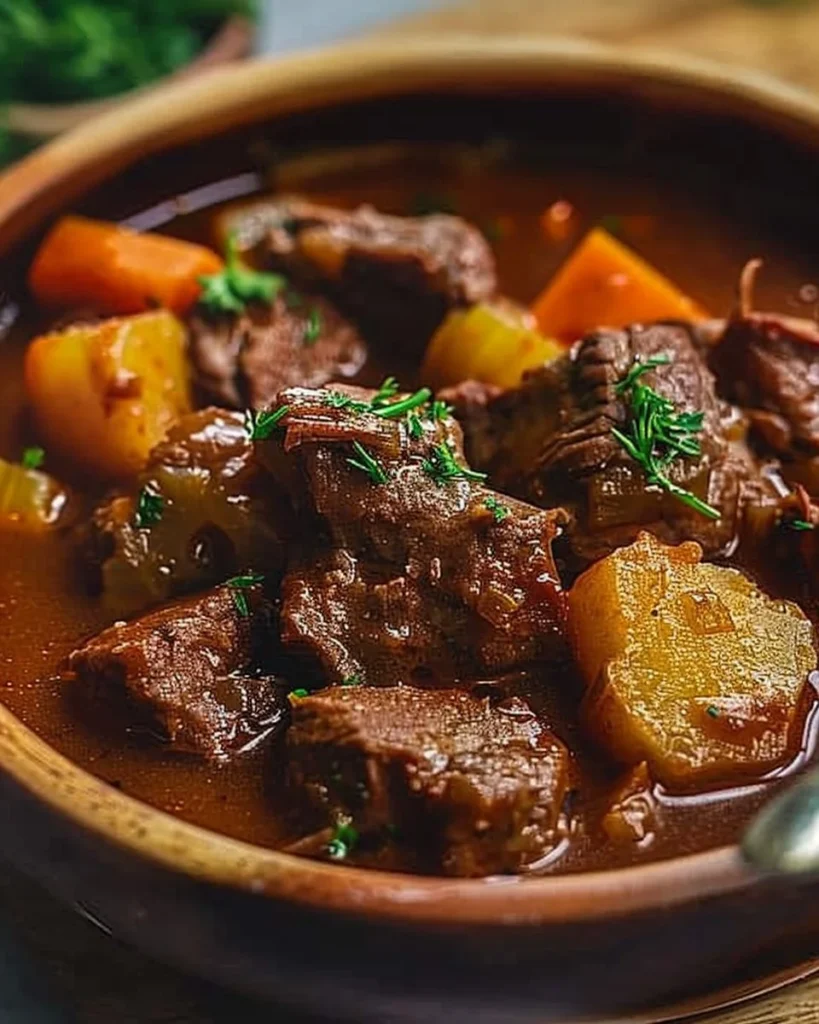 Moist Puerto Rican beef stew with tender beef and vibrant vegetables