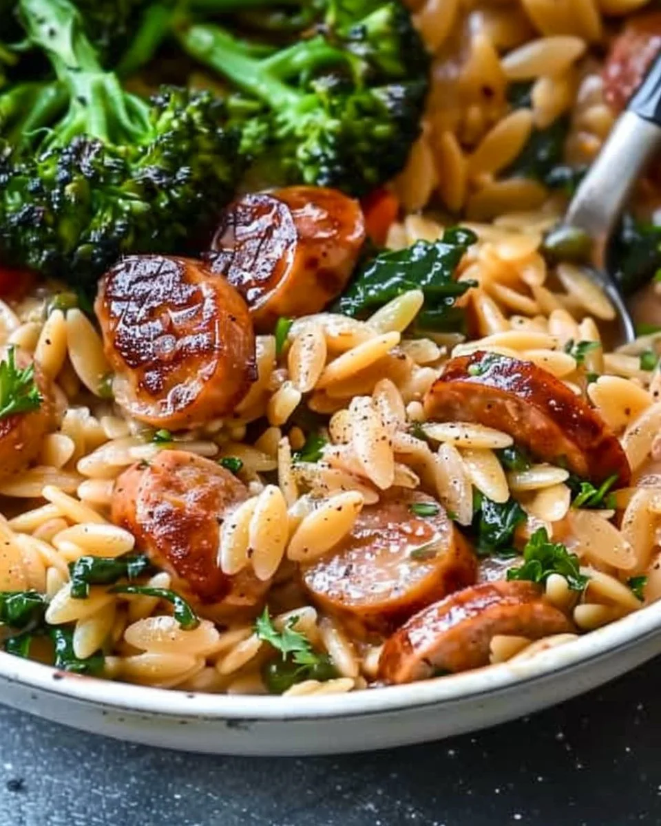 One-Pan Creamy Orzo with Chicken Sausage