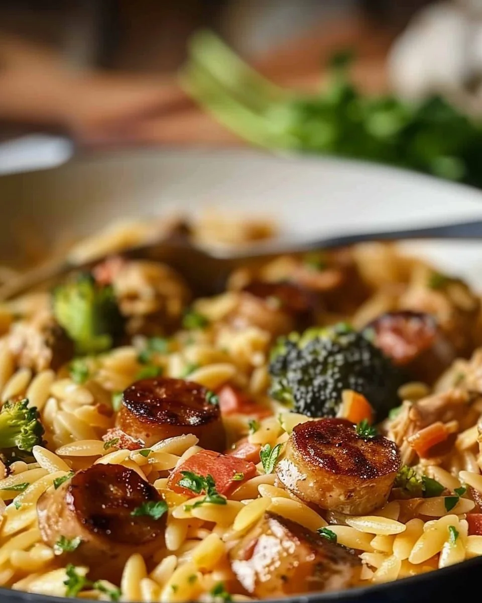 One-Pan Creamy Orzo with Chicken Sausage
