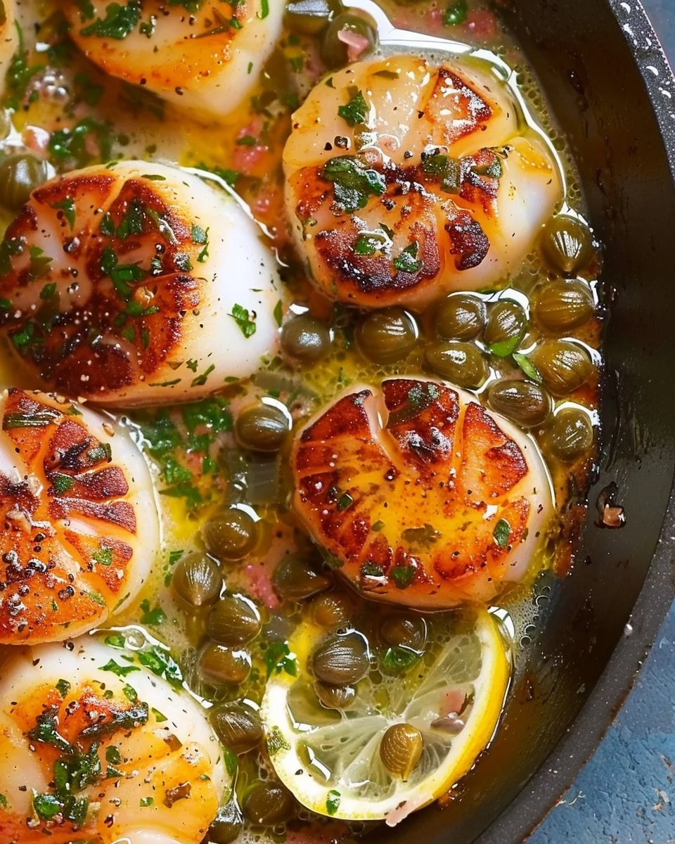 Pan-Seared Scallops with Lemon-Garlic Caper Butter Sauce 2 Pan-Seared Scallops with Lemon-Garlic Caper Butter Sauce