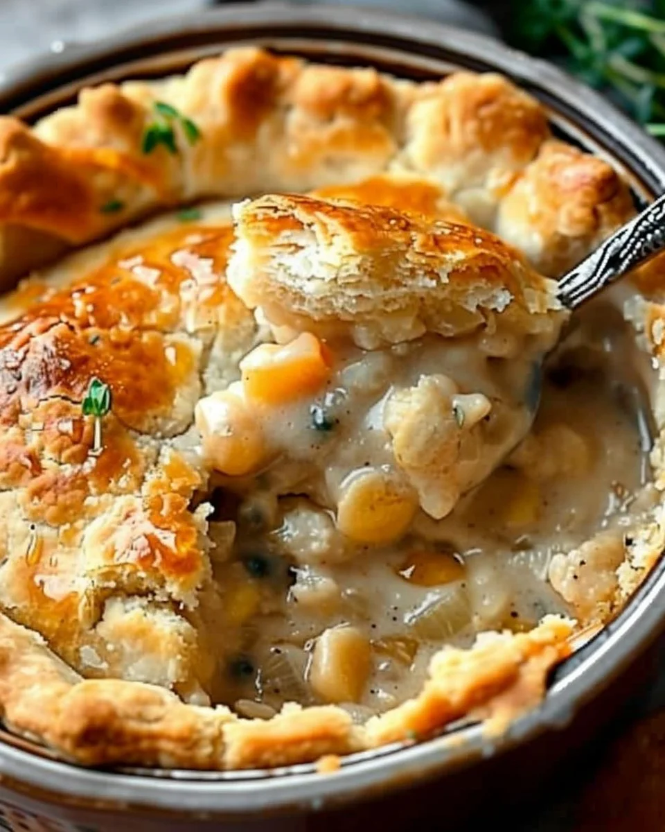 Savory Breakfast Pot Pie with Honey Butter Biscuit Topping