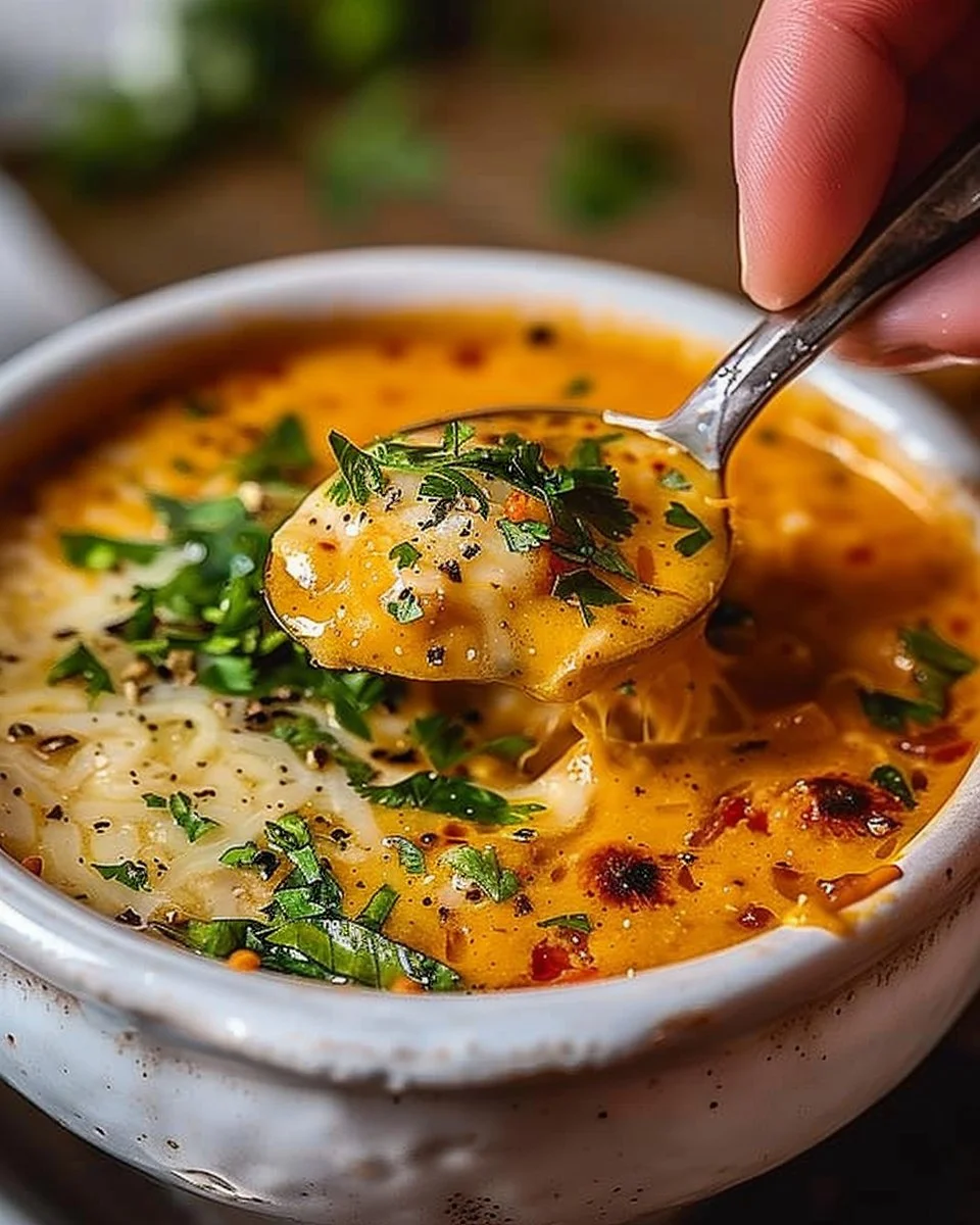 Stuffed Chile Soup 1 Bowl of delicious stuffed chile soup garnished with fresh herbs