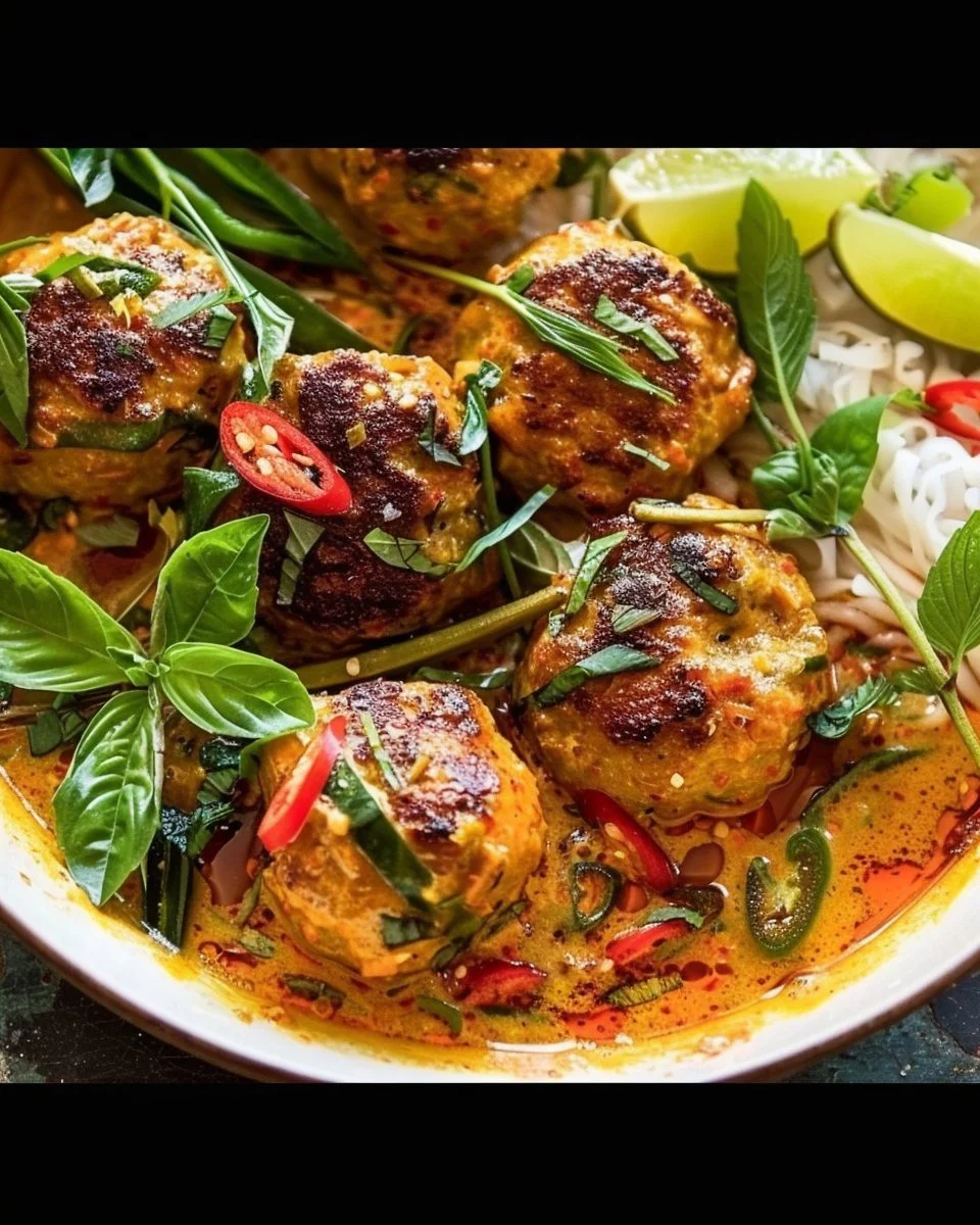 Thai Red Curry Chicken Meatballs with Lemongrass & Coconut Sauce 2 Thai Red Curry Chicken Meatballs with Lemongrass & Coconut Sauce