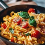 Creamy Tomato Ricotta Pasta served in a bowl with fresh basil.