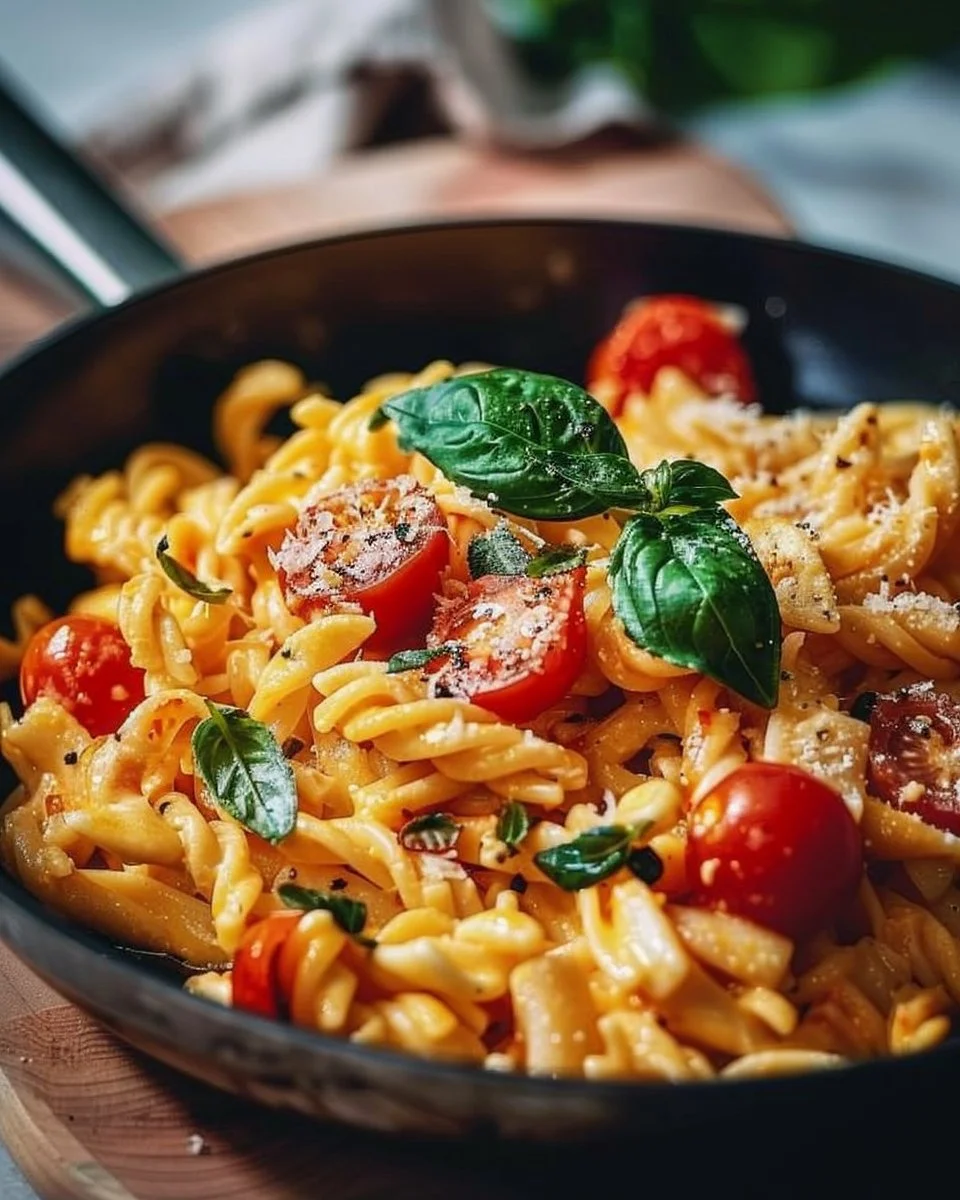 Tomato Ricotta Pasta 1 Creamy Tomato Ricotta Pasta served in a bowl with fresh basil.