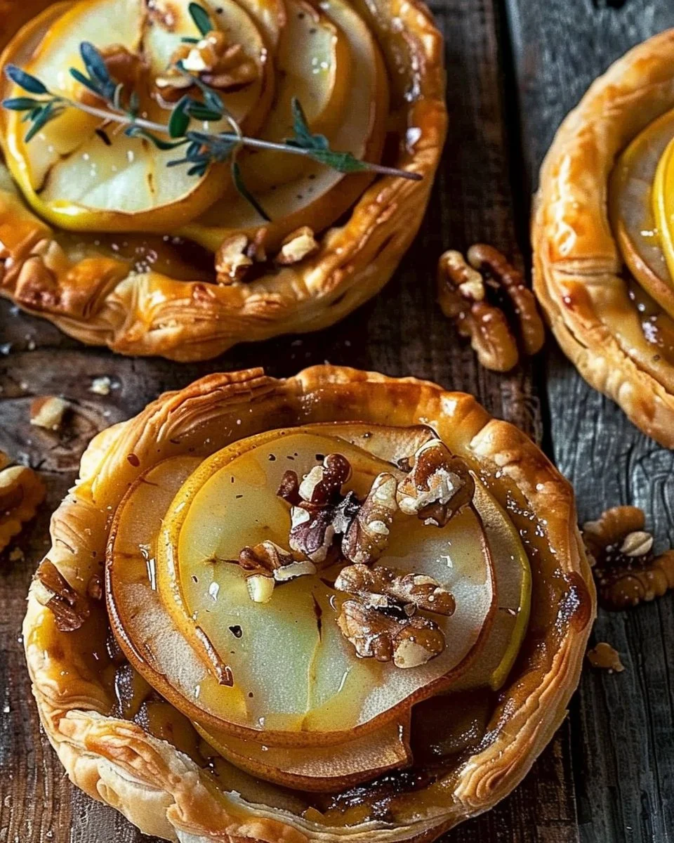 Apple, Pear & Goat Cheese Puff Pastry Tarts with Toasted Walnuts