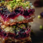 Delicious Blackberry Pistachio Dream Bars with fresh blackberries and pistachios