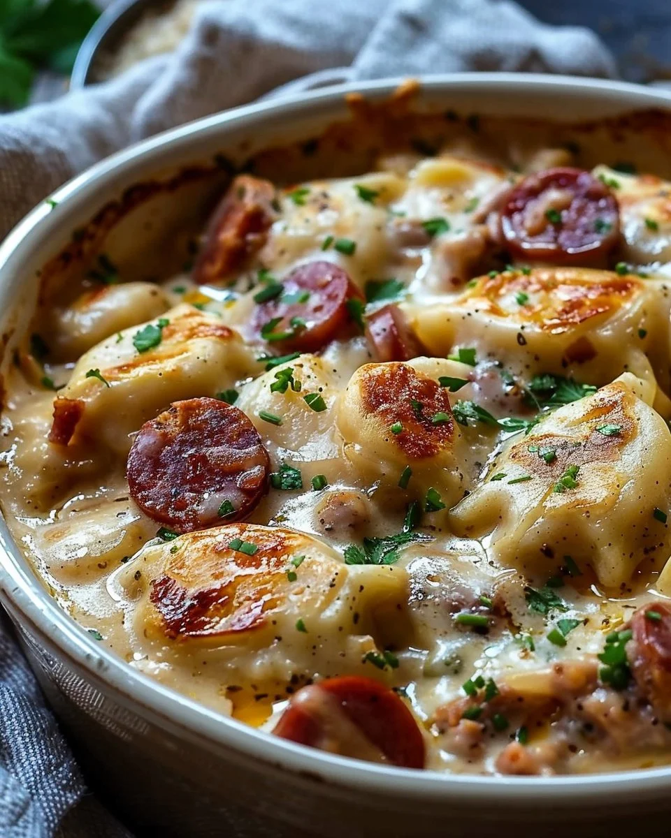 Classic Crockpot Pierogi Casserole with Kielbasa