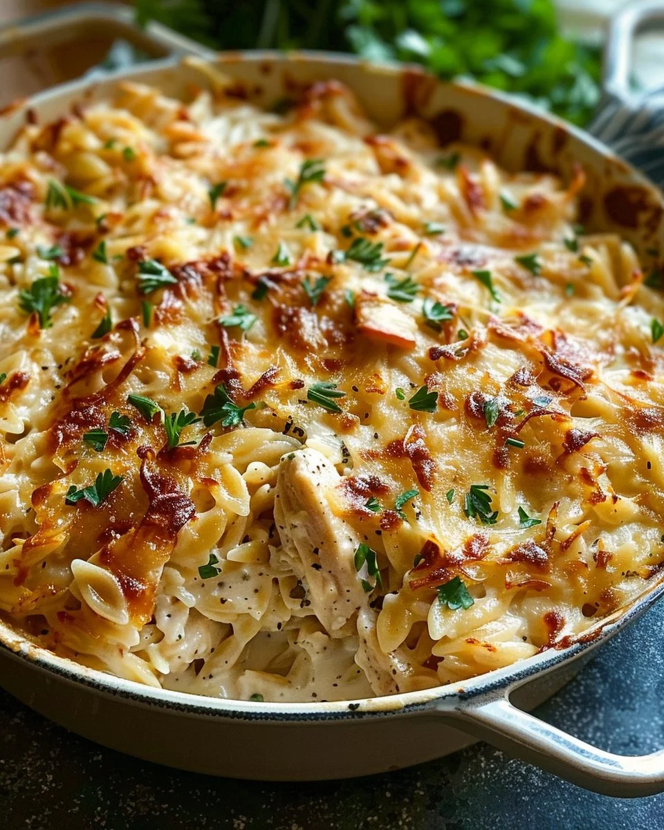 Creamy Caramelized Onion Chicken Orzo Bake with Gruyère 2 Creamy Caramelized Onion Chicken Orzo Bake with Gruyère