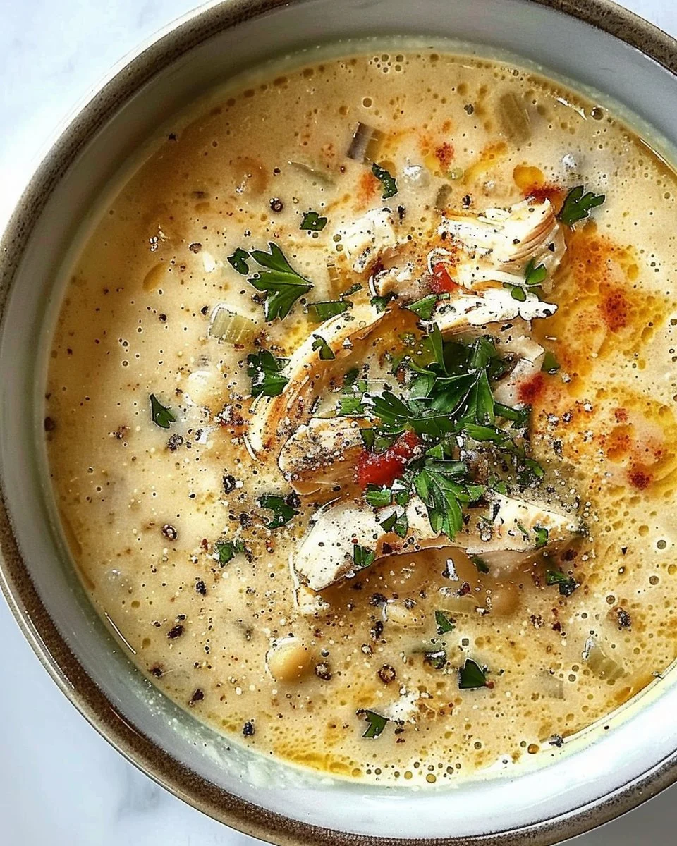 Creamy Chicken Pepper Soup with Acini di Pepe, Parsley & Cream