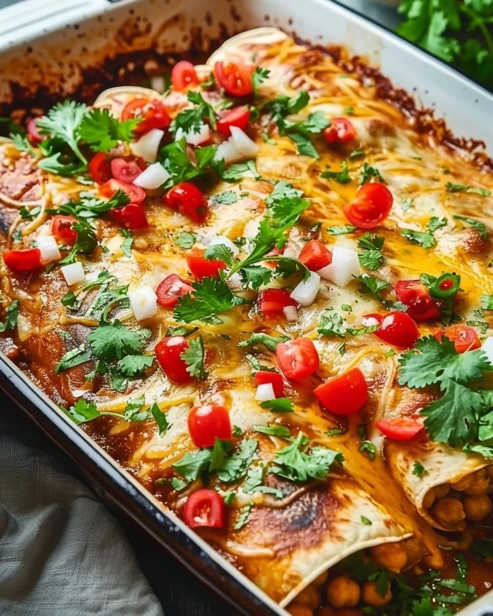 Creamy Coconut Chickpea Enchiladas: A Comforting Twist on a Plant-Based Classic 1 Creamy coconut chickpea enchiladas topped with fresh ingredients