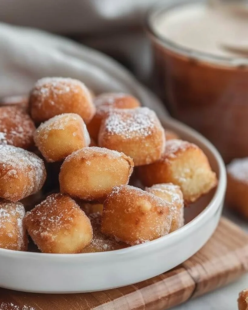 Crispy air fryer churro bites served with chocolate dip