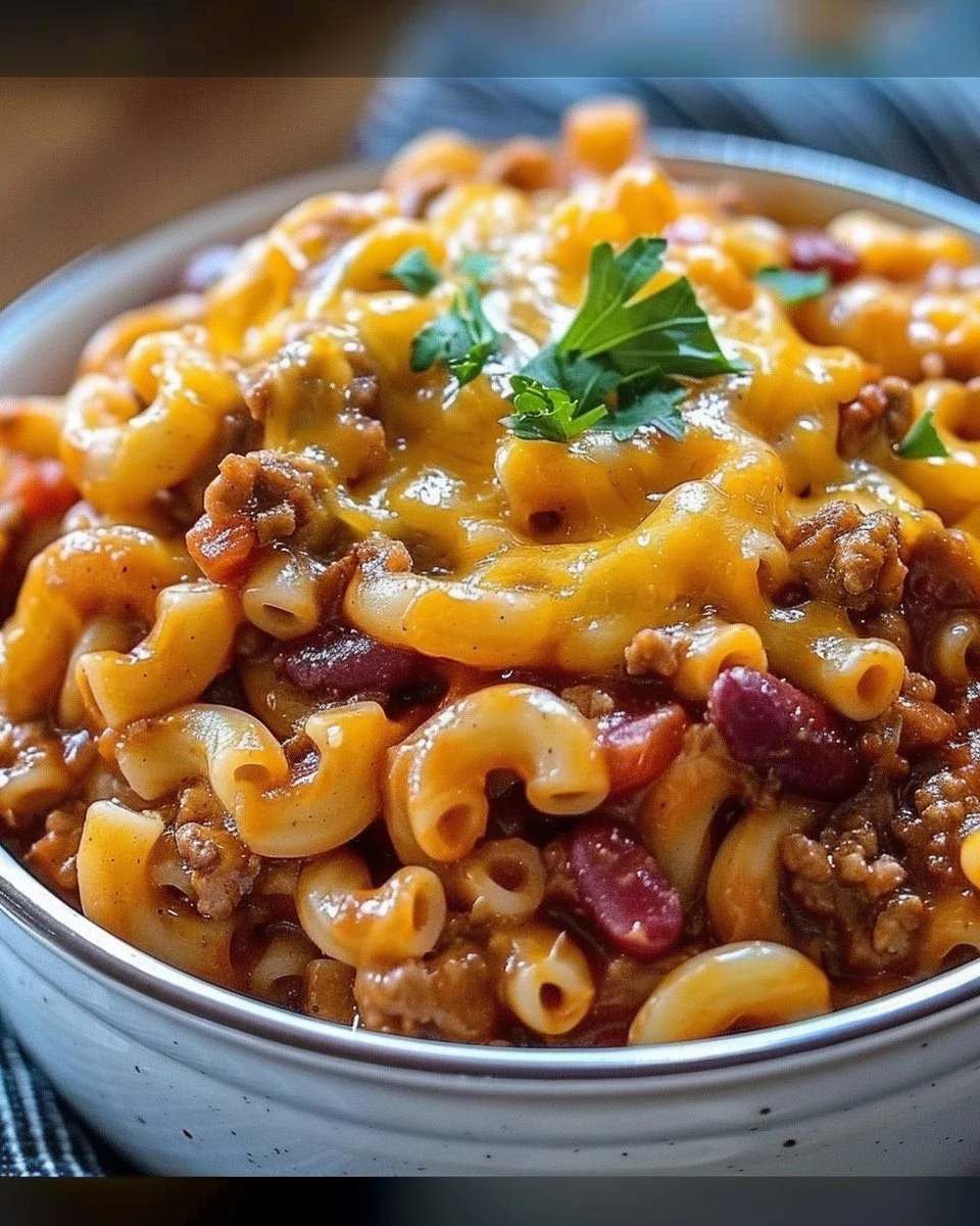 Crock Pot Cheddar Chili Mac