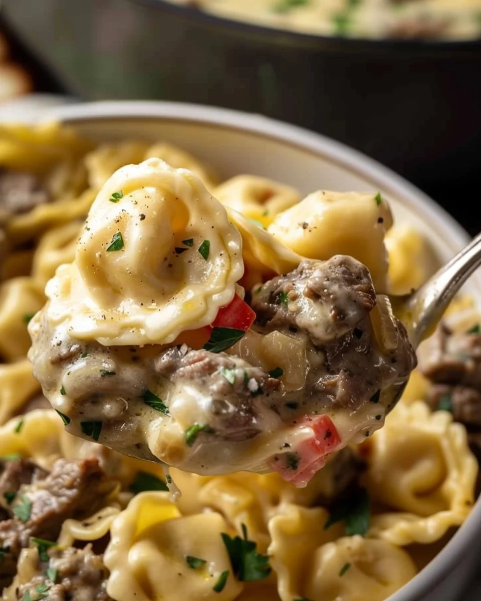Crock Pot Cheesesteak Tortellini