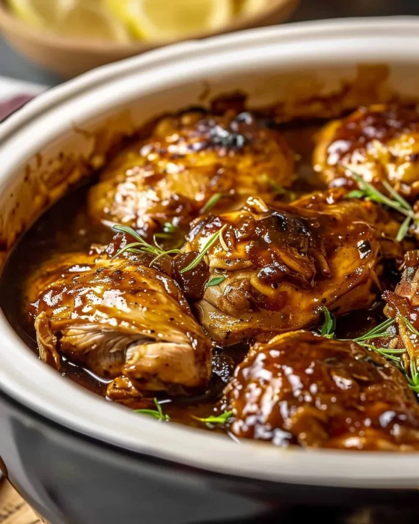 Crockpot Dr Pepper Chicken served on a plate with garnishes