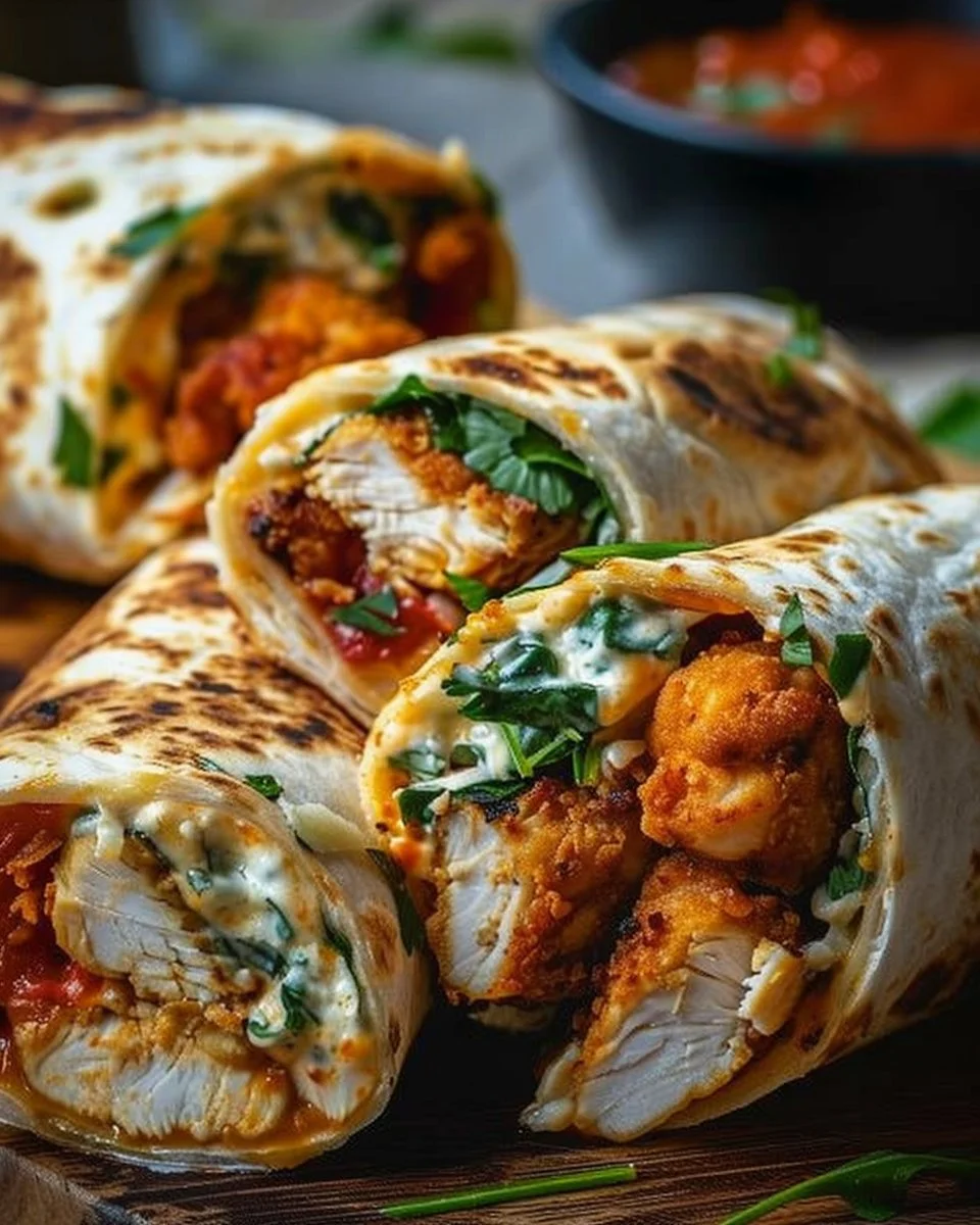 Crunchy Crispy Air Fryer Chicken & Mozzarella Wraps 1 Crunchy crispy air fryer chicken and mozzarella wraps ready to serve.
