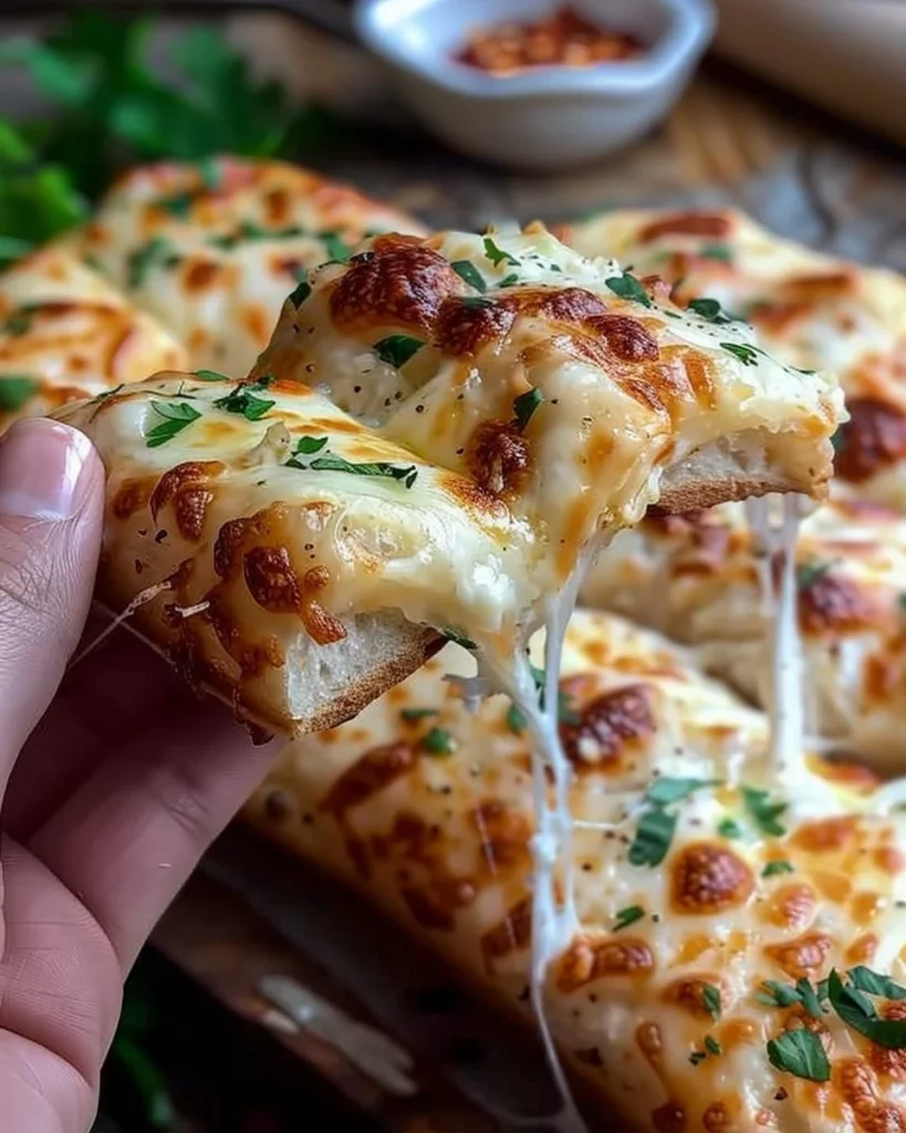 Easy cheesy garlic bread recipe with melted cheese and garlic spread