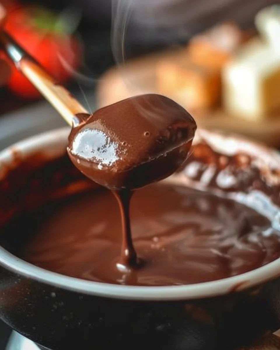 Easy chocolate fondue served with fruits for dipping