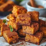 Freshly baked easy cinnamon sugar blondies on a plate