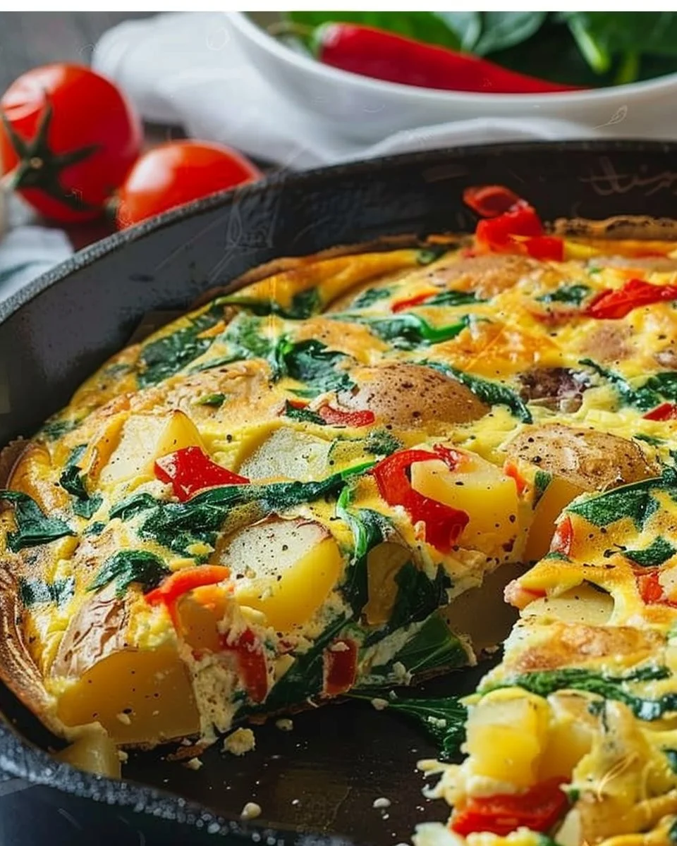 Easy Frittata with Potatoes, Red Peppers, and Spinach 2 Easy Frittata with Potatoes, Red Peppers, and Spinach
