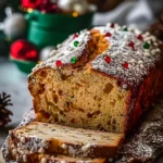 A freshly baked festive Christmas bread adorned with dried fruits and nuts.