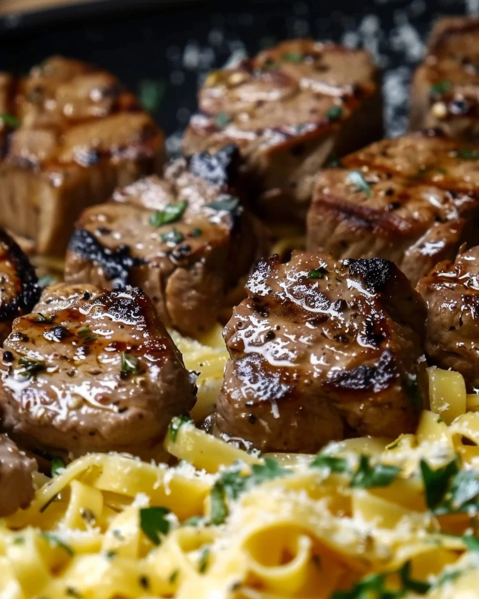 Garlic Butter Steak Bites with Creamy Parmesan Pasta