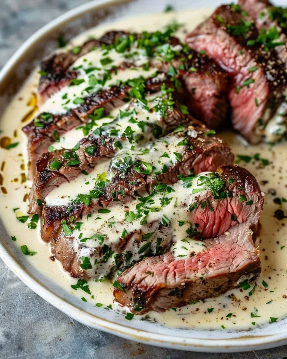 Garlic Butter Steak with Parmesan Cream Sauce