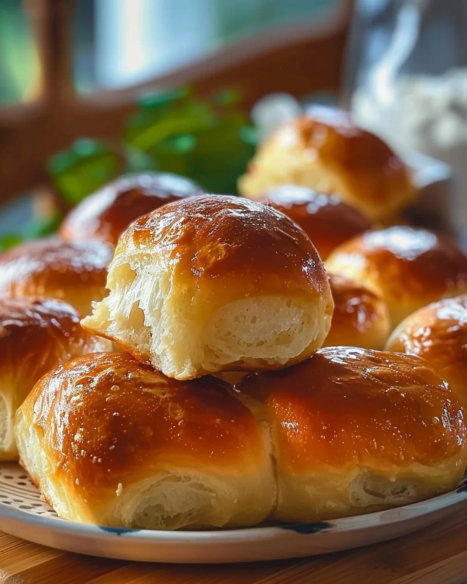 Homemade Dinner Rolls 1 Freshly baked homemade dinner rolls on a wooden table