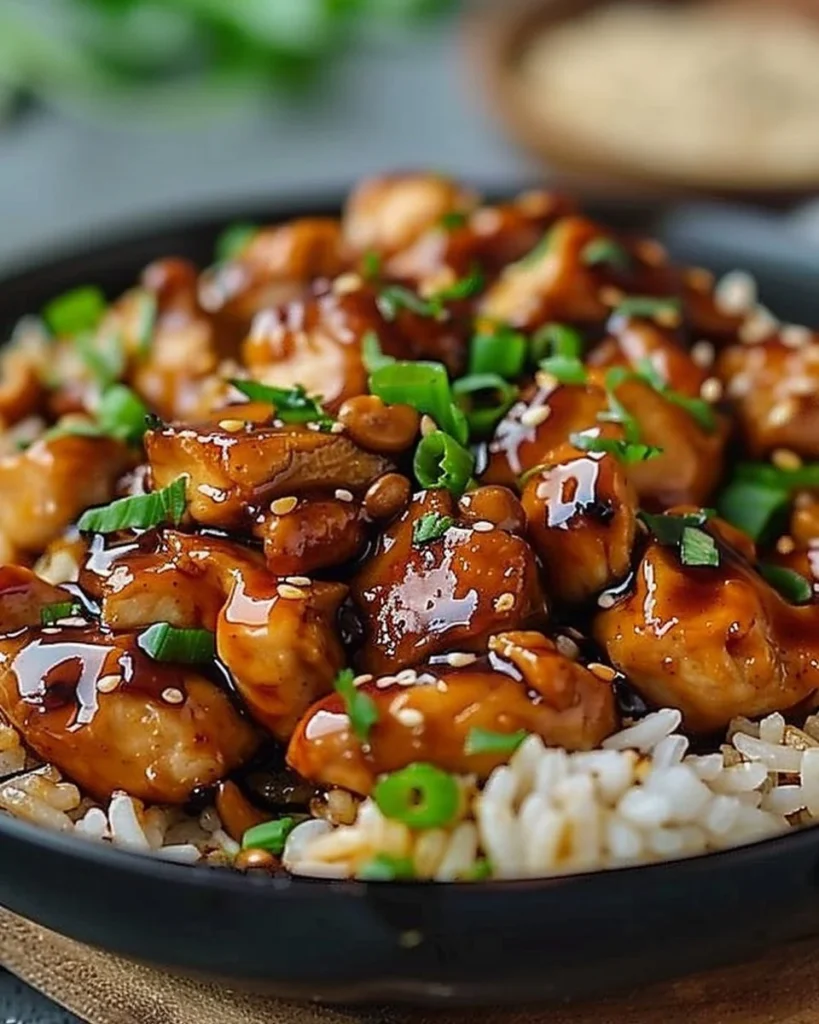 Delicious Honey BBQ Chicken served over rice, showcasing sweet and savory flavors.