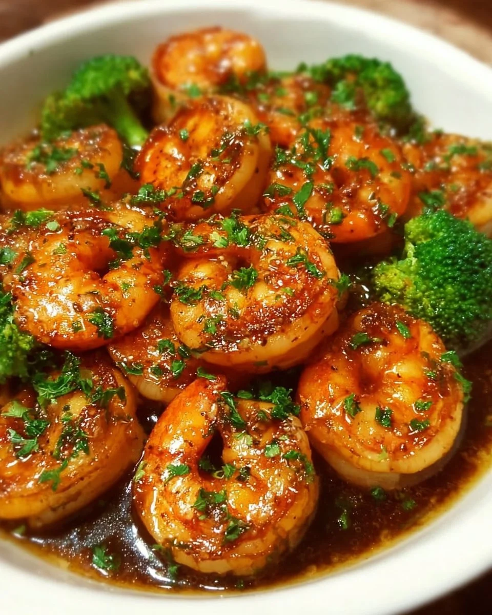 Delicious Honey Garlic Shrimp served with vegetables and rice