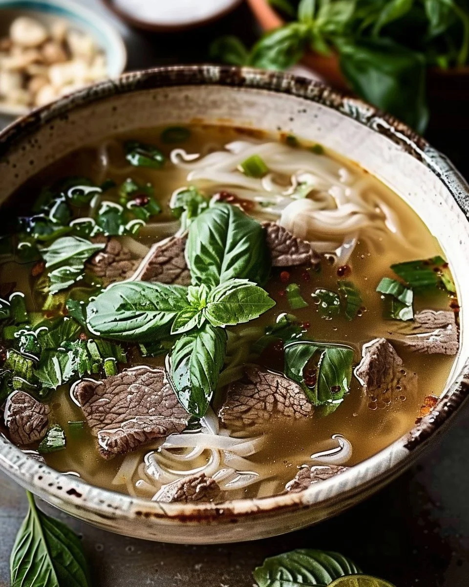 Instant Beef Pho Concentrate with Extra Ginger & Thai Basil 1 Bowl of Instant Beef Pho Concentrate with ginger and Thai basil