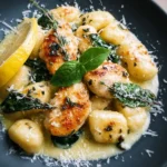 Plate of Lemon Parmesan Gnocchi garnished with lemon zest and herbs