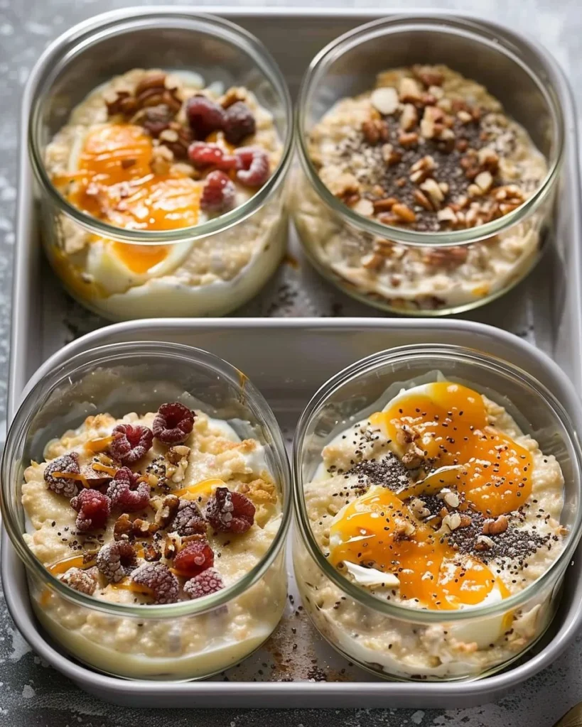Colorful meal prep breakfast bowls with nutritious ingredients for healthy mornings